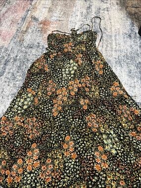 Dress Forum Black Maxi Dress with Orange & Green Floral Print